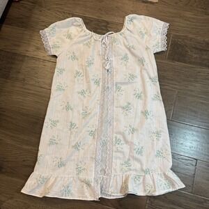 Vintage Ballet New York Floral Lace‎ Trim Nightgown Small Blue White Striped